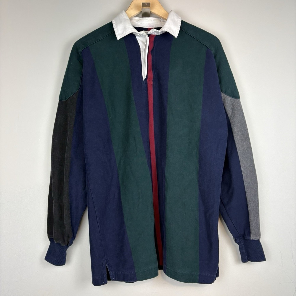 Vtg 90s Britches Rugby Polo Shirt Mens‎ M Multicolor Vertical Stripes Colorblock